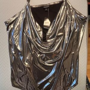 torrid Silver Metallic Cowl Neck Camisole